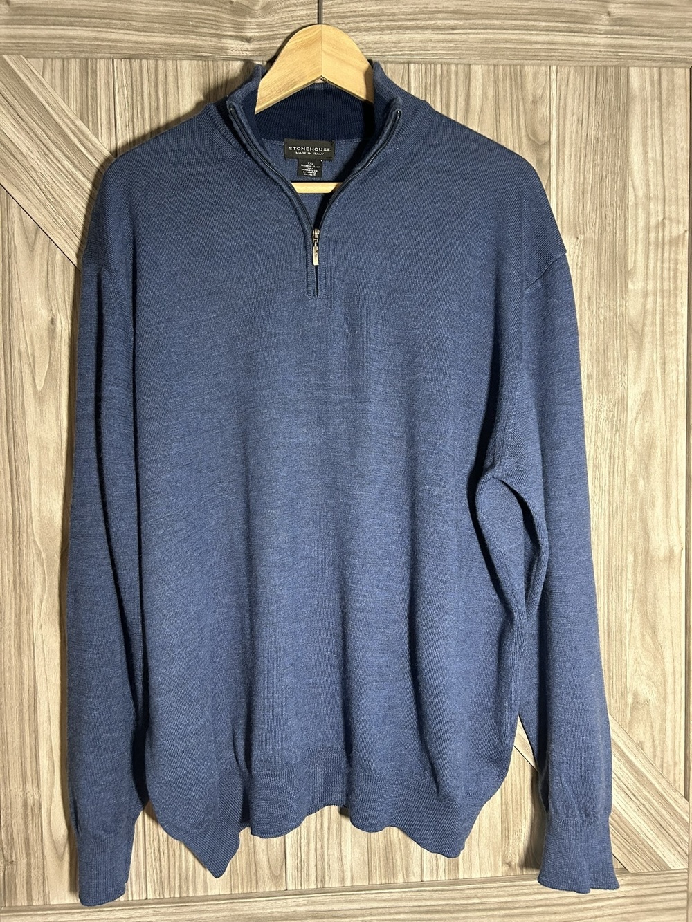 Stonehouse Italy Mens XXL Blue Quarter Zip Merino Wool Sweater Pullover Luxury